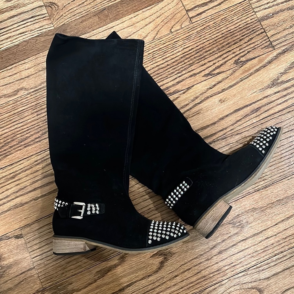 European style suede Pull on knee high Boots